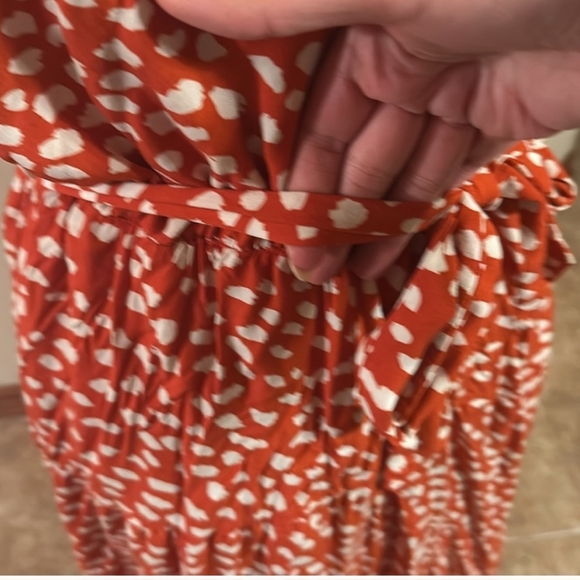 +Women's Halter Neck Dress in Red-Orange and White - Picture 3 of 8